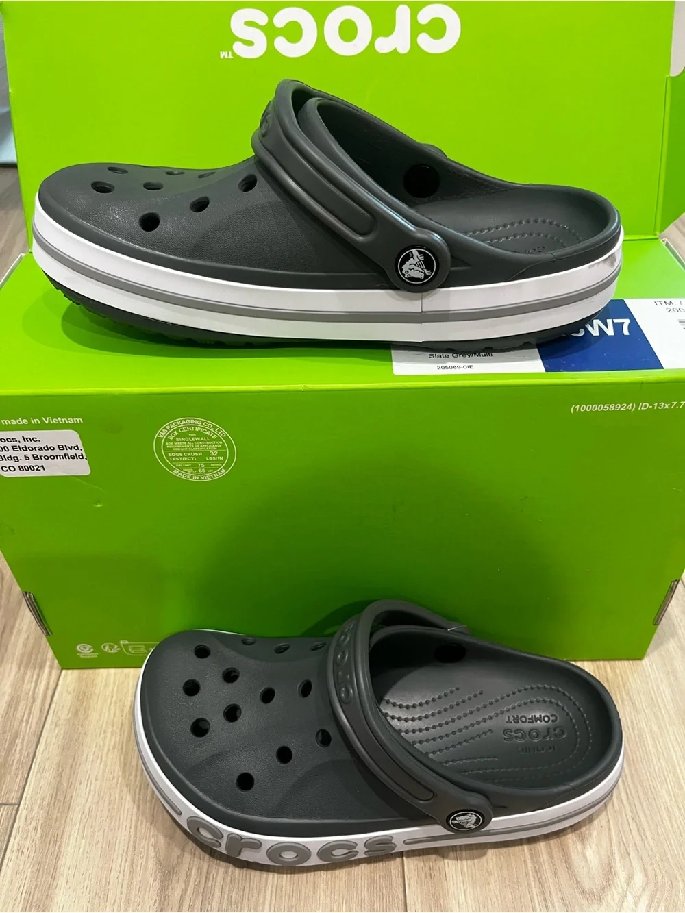 CROCS Kids' Grey and White Crocband Clog